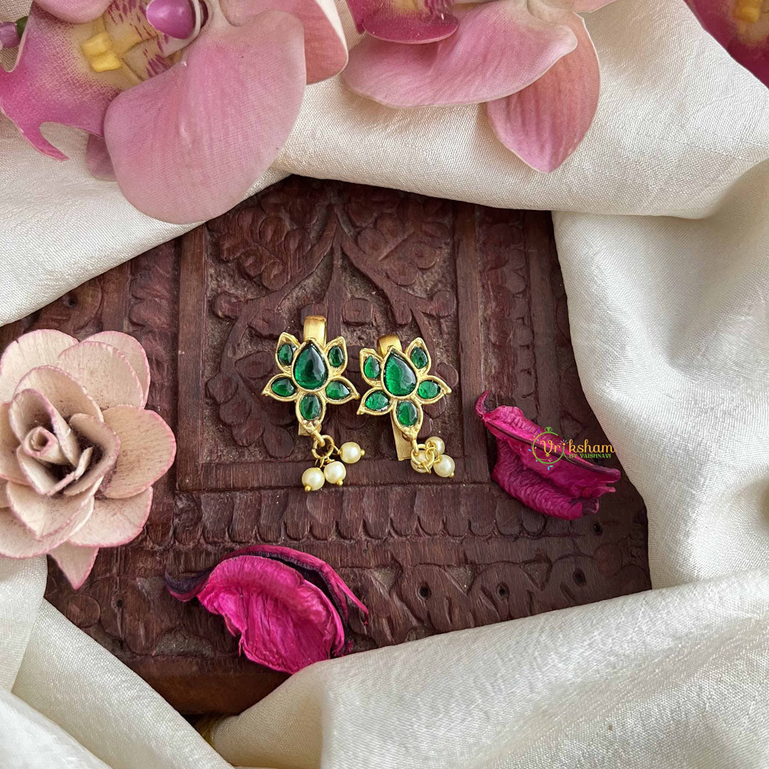 Vriksham Unique Green Lotus Style Kundan Jadau Press Bugadi-Pearls-J3778