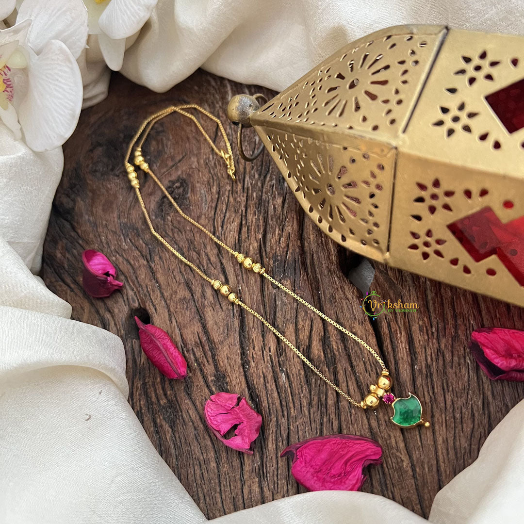 Vriksham Delicate Gold Plated Green Stone Kerala Palakka Pendant Chain Neckpiece-G19901