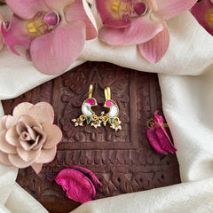 Vriksham Graceful Peacock Motif Kundan Jadau Press Bugadi-Red White & Green-Pearls-J3774