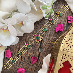 Vriksham Traditional Gold Plated  Kerala Palakka Green & Pink Stone Short Neckpiece-G19897