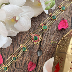 Vriksham Traditional Gold Plated  Kerala Palakka Green & Pink Stone Short Neckpiece-G19897