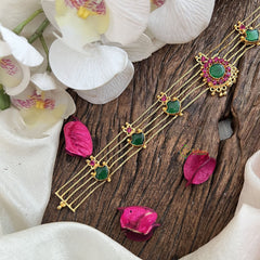 Vriksham Traditional Gold Plated  Kerala Palakka Green & Pink Stone Short Neckpiece-G19897