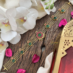 Vriksham Traditional Gold Plated  Kerala Palakka Green & Pink Stone Short Neckpiece-G19897
