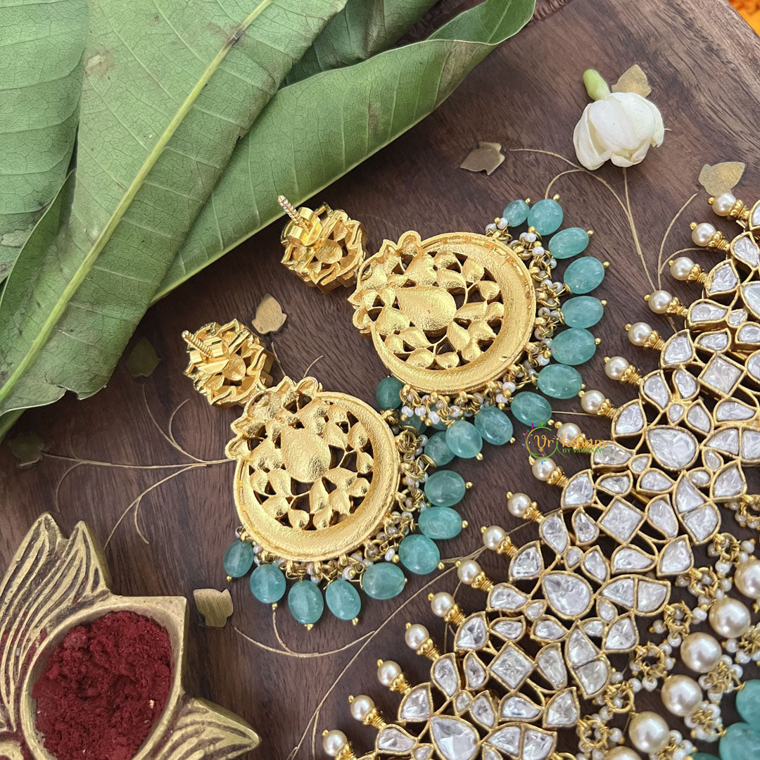 Vriksham Designer White kundan Jadau Choker-Aqua Blue Bead-Pearl-J3337