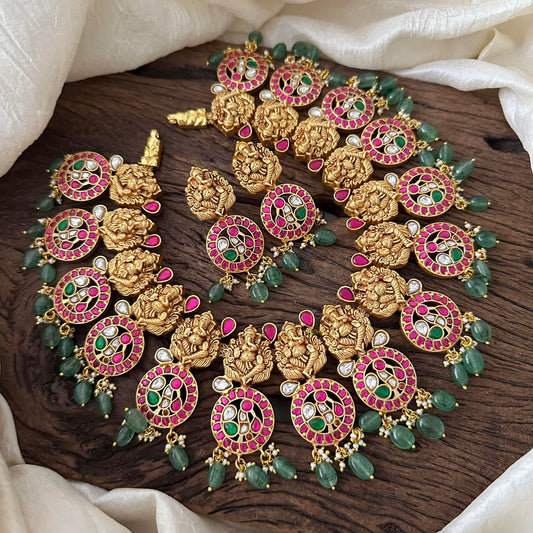 Premium Kundan Jadau Lakshmi Haram- Beads-J2083