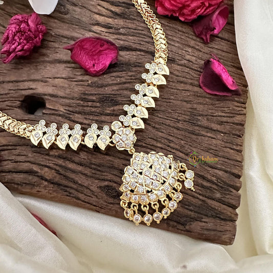 Gold Look Alike AD Stone Pendant Short Neckpiece-G15450