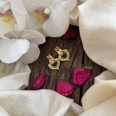 Vriksham Gold Plated Kerala  Palakka Green & Pink Stud Earrings-G19905