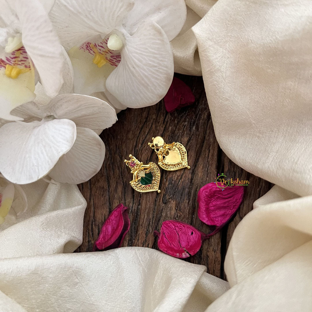Vriksham Gold Plated Kerala  Palakka Green & Pink Stud Earrings-G19905