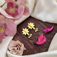 Vriksham Classic Sunflower Style Kundan Jadau Press Bugadi-Red Green-Pearls-J3779