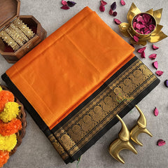 Orange with Black Border Silk Cotton Saree-Handloom-VS4091