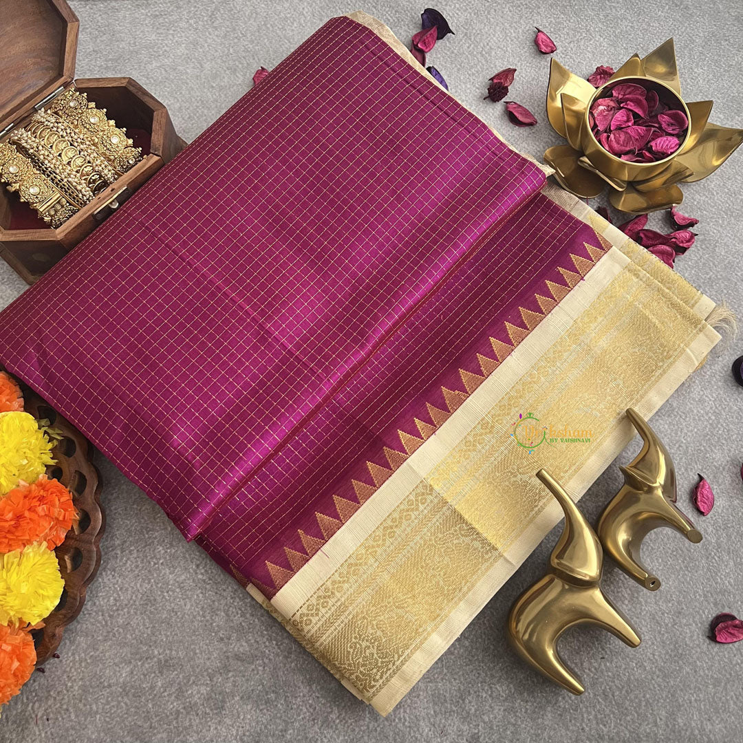 Magenta Vairaoosi Podikattam Silk Cotton Saree-Handloom-VS4083