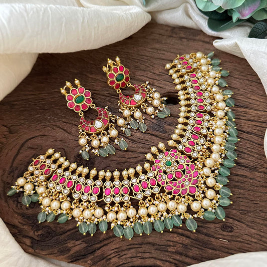 Exquisite Kundan Jadau Neckpiece-Beads-Pearls- J2080