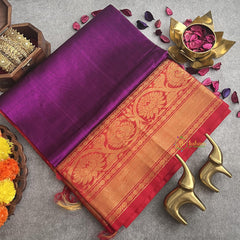 Violet with Red Border Silk Cotton Saree-Handloom-VS4086