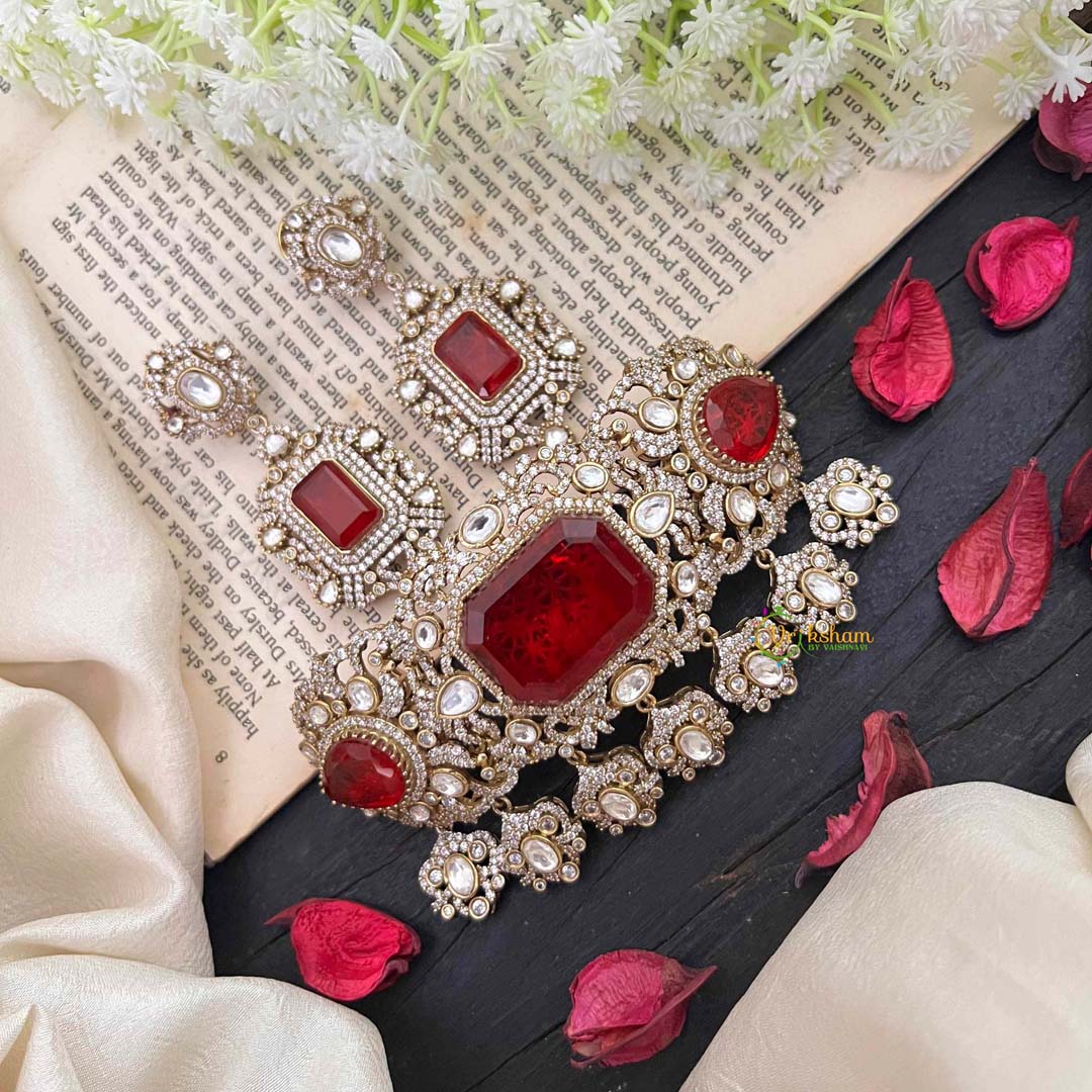 Ruby Red Victorian Diamond High Neck Choker-VV035