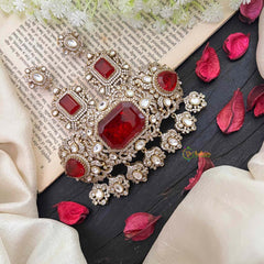 Ruby Red Victorian Diamond High Neck Choker-VV035