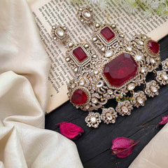 Ruby Red Victorian Diamond High Neck Choker-VV035