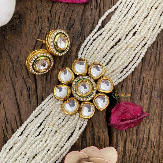 Vriksham Floral Royal Pearl and Kundan High Neck Choker-G16838