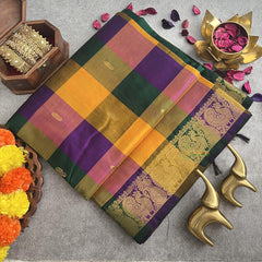 Paalum Pazhamum Checks Silk Cotton Saree-Handloom-VS4095