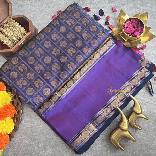 Blue Anam Checks with Double Border Silk Cotton Saree-Handloom-VS4093