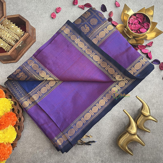 Blue Anam Checks with Double Border Silk Cotton Saree-Handloom-VS4093