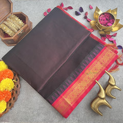 Black with Rani Pink Border Silk Cotton Saree-Handloom-VS4090