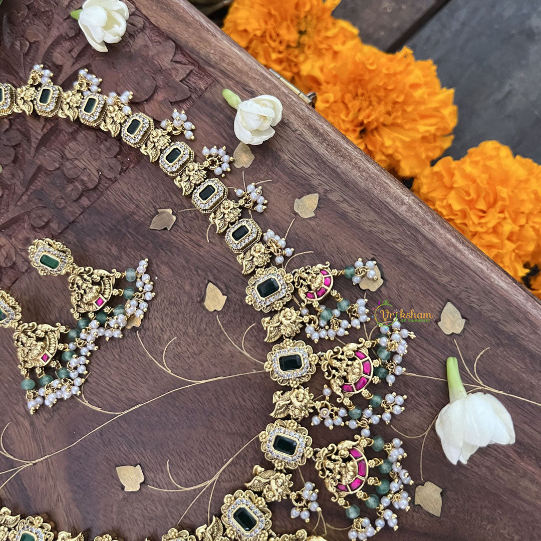 Vriksham Bridal Green Shade Lakshmi Style Kundan Jadau Long Choker-Pearl-J3389