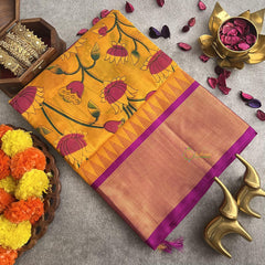 Haldi Color Silk Cotton Kalamkari Saree-Handloom-VS4099