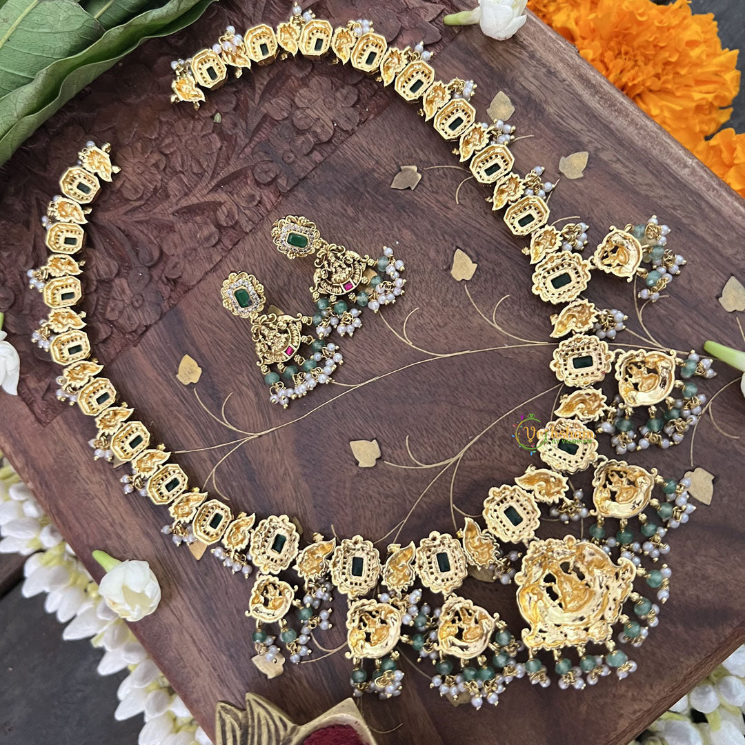 Vriksham Bridal Green Shade Lakshmi Style Kundan Jadau Long Choker-Pearl-J3389