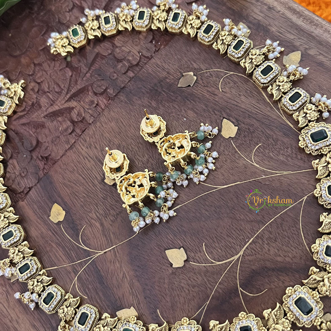 Vriksham Bridal Green Shade Lakshmi Style Kundan Jadau Long Choker-Pearl-J3389
