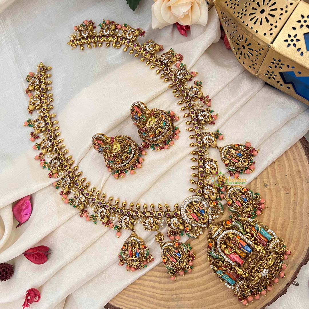 Vriksham Traditional  Divine Perumal Enamel Guttapusulu Long Neckpiece-G21828
