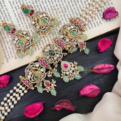 Premium Pearl Victorian Diamond High Neck Choker-VV235