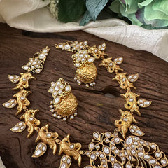 Gold Look Alike Jadau Kundan Pendant Neckpiece - White- J2093