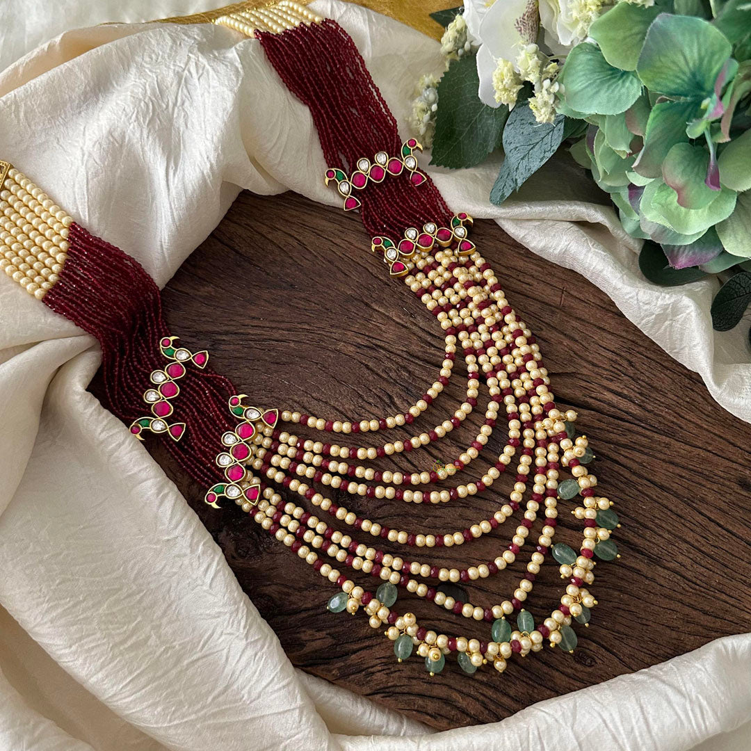 Half Maroon and Half White Maroon Multilayer Mala - J2091