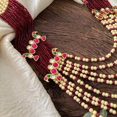 Half Maroon and Half White Maroon Multilayer Mala - J2091