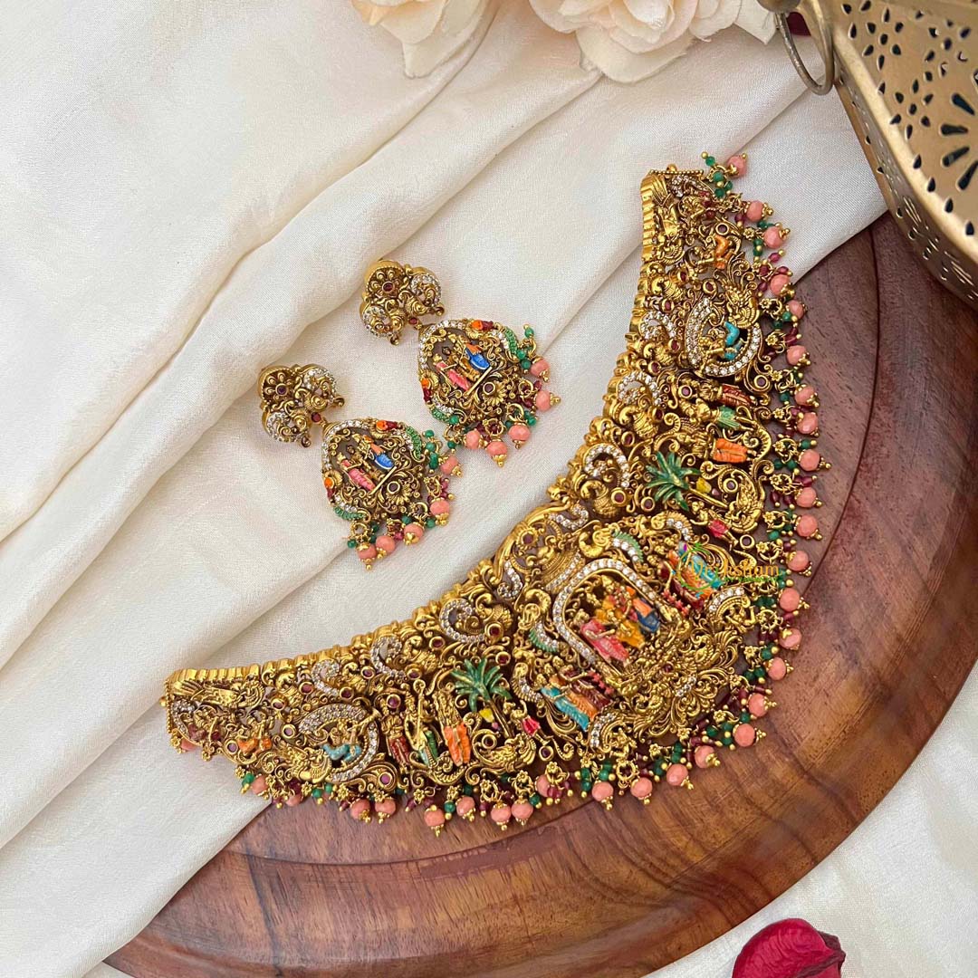 Vriksham Traditional  Divine Perumal Enamel Guttapusulu Short Neckpiece-G21829