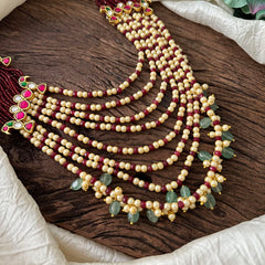 Half Maroon and Half White Maroon Multilayer Mala - J2091