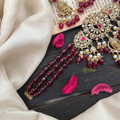 Victorian Diamond High Neck Choker-Maroon Bead-Vishnu-VV258