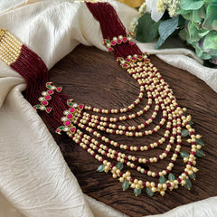 Half Maroon and Half White Maroon Multilayer Mala - J2091