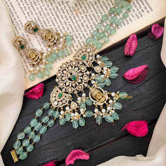 Green Bead Victorian Diamond Temple Choker-VV027