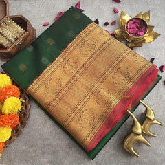 Green with Maroon Korvai Silk Cotton Saree -VS1596