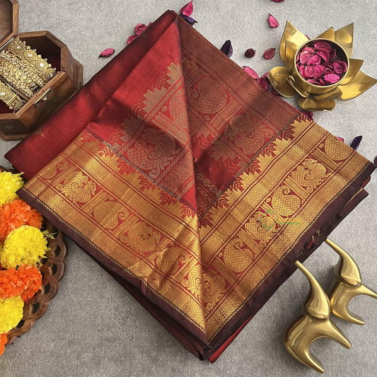 Pleasant Red Silk Cotton Saree -VS1723