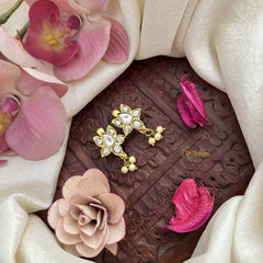 Vriksham Lotus Floral Style Kundan Jadau Press Bugadi-White-Pearls-J3799