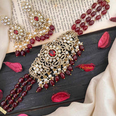 Red Victorian Diamond High Neck Choker-VV048