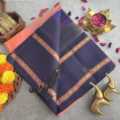 Peach Korvai Silk Cotton Saree-Handloom Saree-VS460