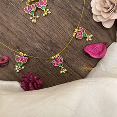 Lotus Pendant Jadau Invisible Chain Neckpiece-G15578