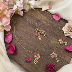 Lotus Pendant Jadau Invisible Chain Neckpiece-G15578