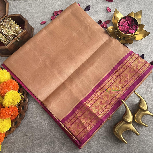 Beige with Purple Border Silk Cotton Saree -Handloom -VS3194dd