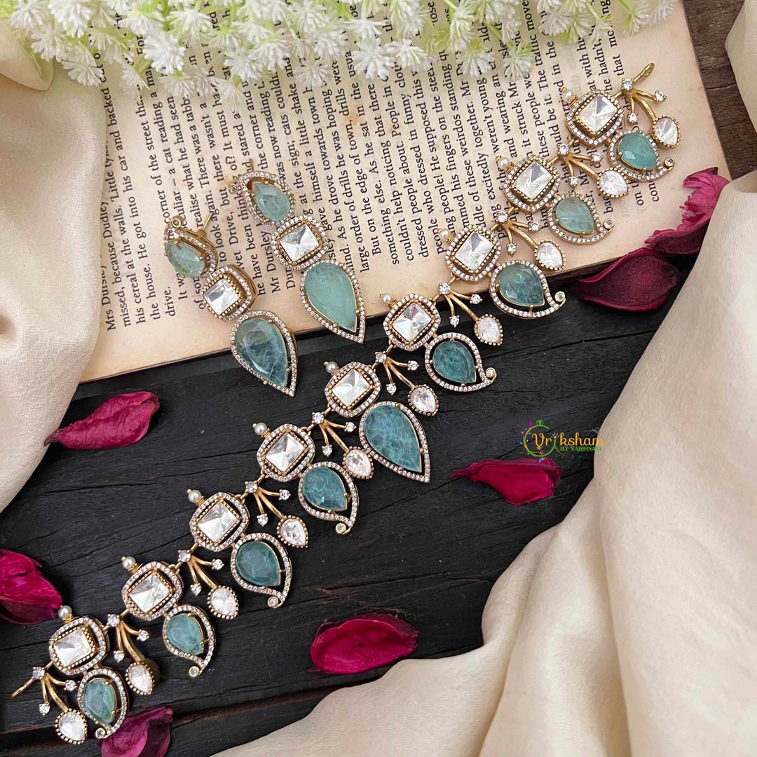 Exclusive Aqua Blue Victorian Diamond Short Neckpiece-VV1940