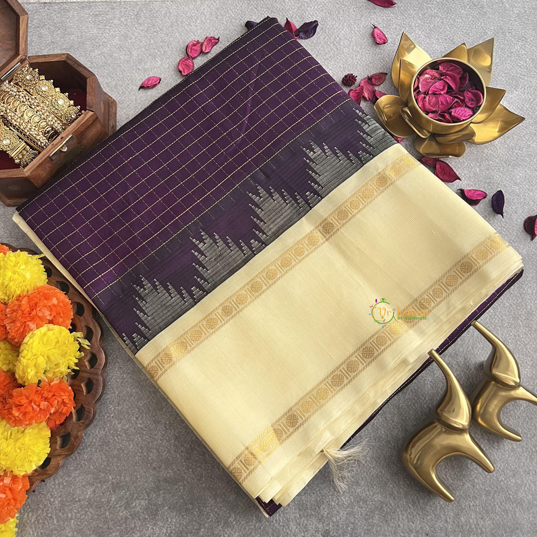 Purple Vairaoosi Podikattam Silk Cotton Saree-Handloom-VS4081