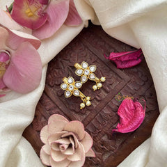 Vriksham Elegant Sunflower Style Kundan Jadau Press Bugadi-White-Pearls-J3800